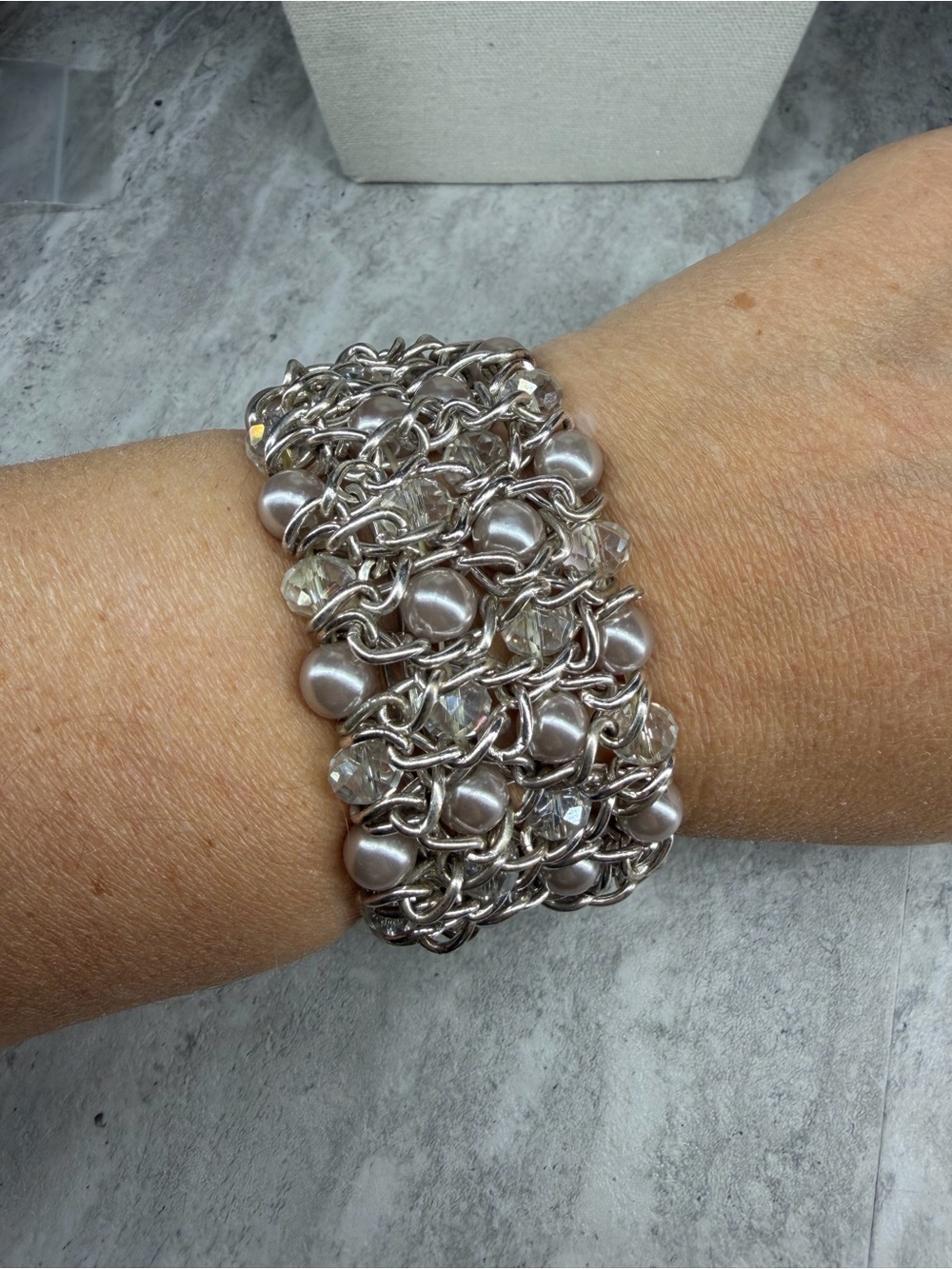 Necklace Bracelet Set Glass Pearl Crystal Chain Mail Chunky Jewelry Statement - Picture 3 of 3